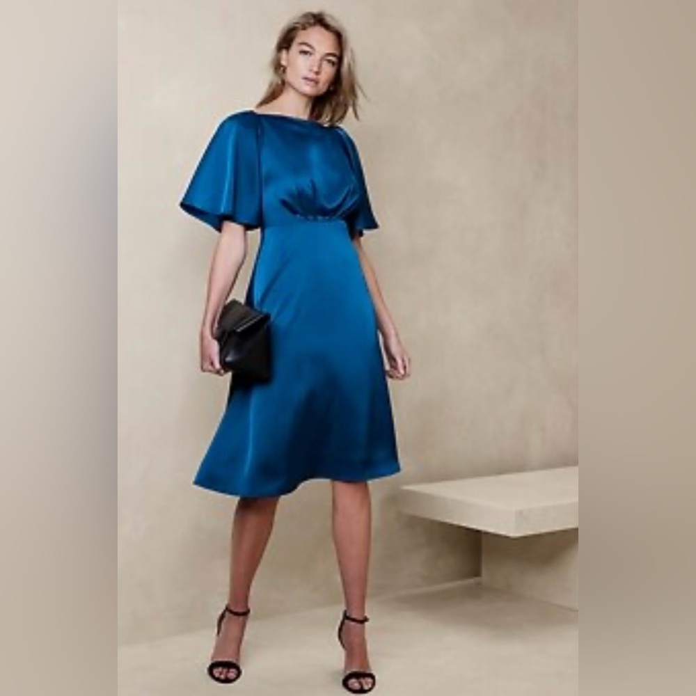 Banana Republic blue satin flutter sleeve dress
